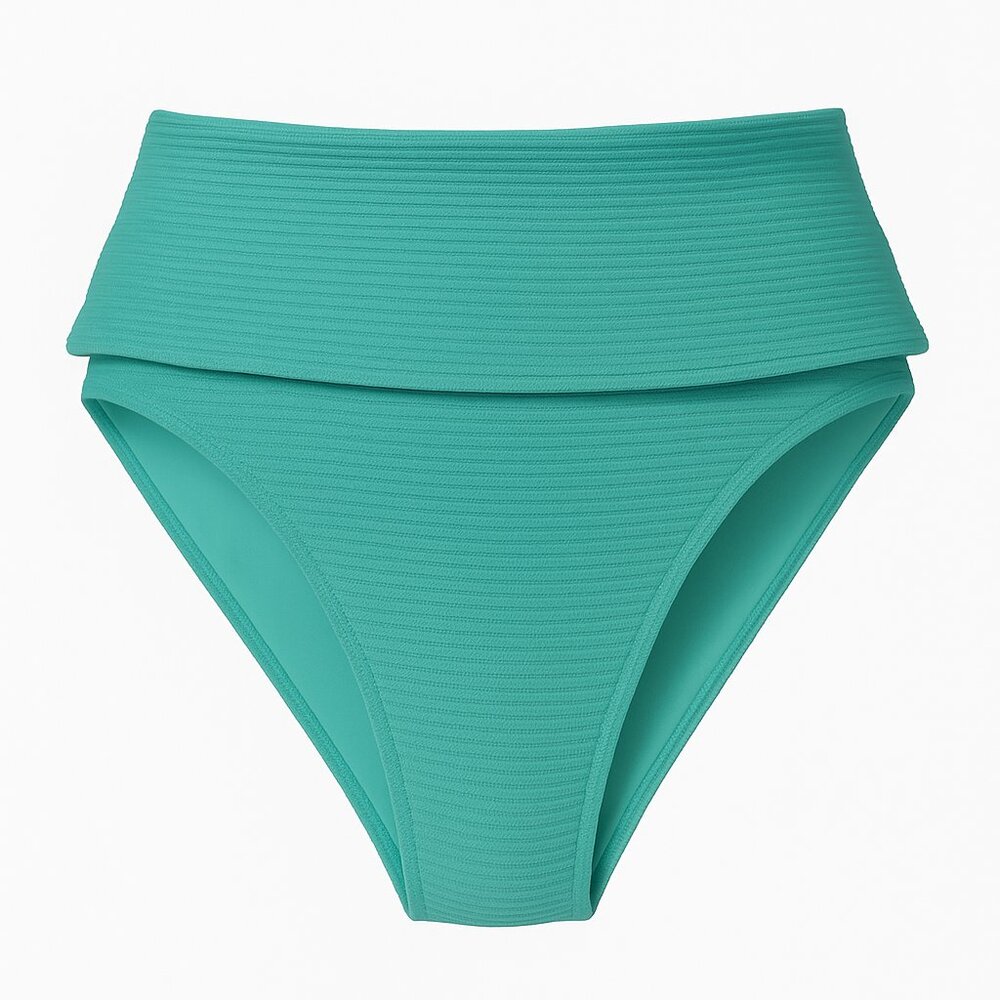 NWT Swim Boutique High‎ Waisted Ribbed Bikini Bottom Teal Green Women’s XS NWOT